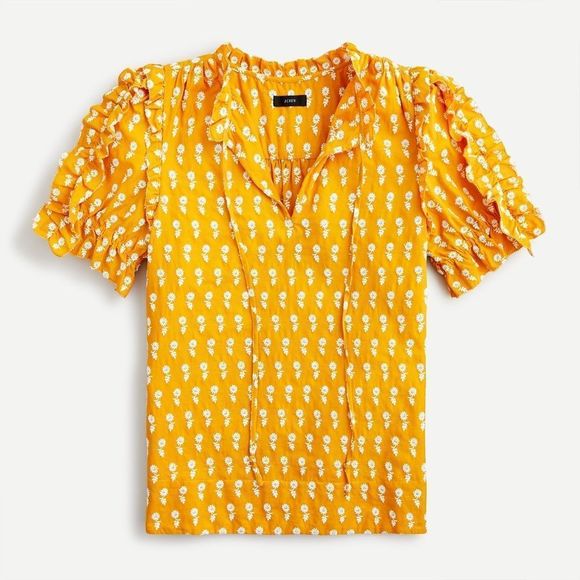 J.Crew Ruffle-sleeve cotton voile top in floating sunflowers Small - Picture 2 of 9